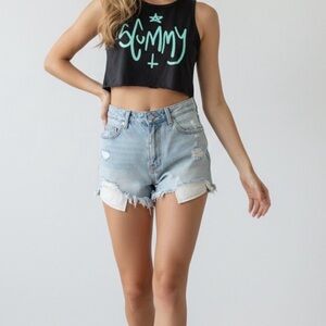 Stylish Black Crop Top with Green Print